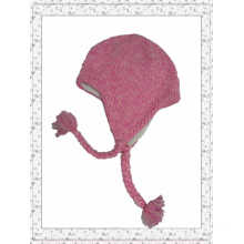 Moda de color rosa ganchillo Weave Beanie Hat con bola de cuerda (1-3447)